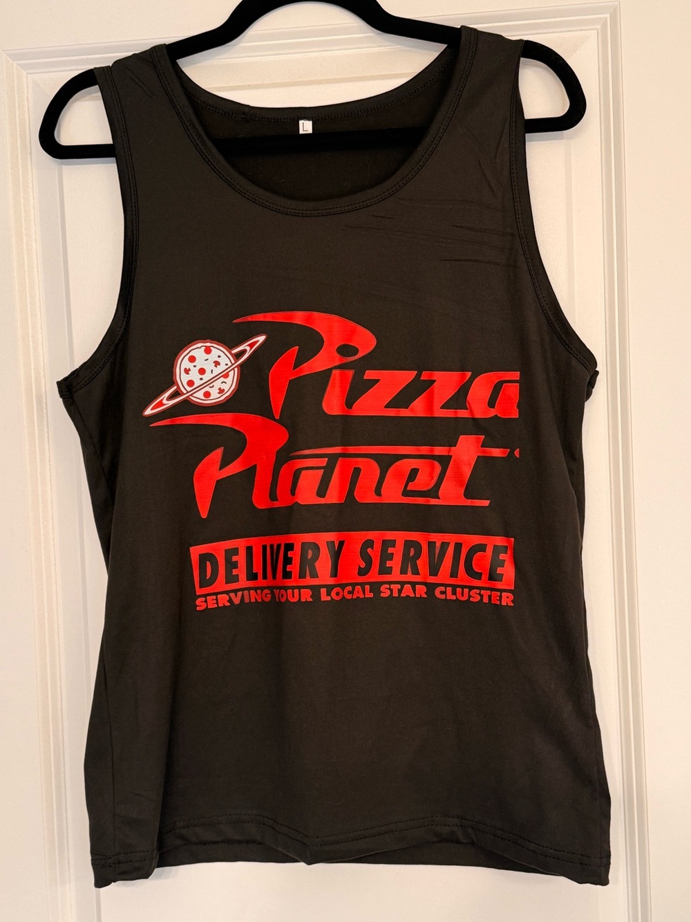 New Men’s Pizza Planet Graphic Tank Top in Black and Red